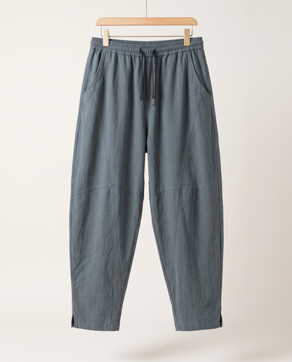 Men's Cotton Drawstring Pants with Pockets — in light slate gray