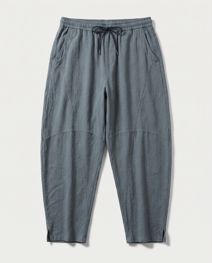 Men's Cotton Drawstring Pants with Pockets — in light slate gray