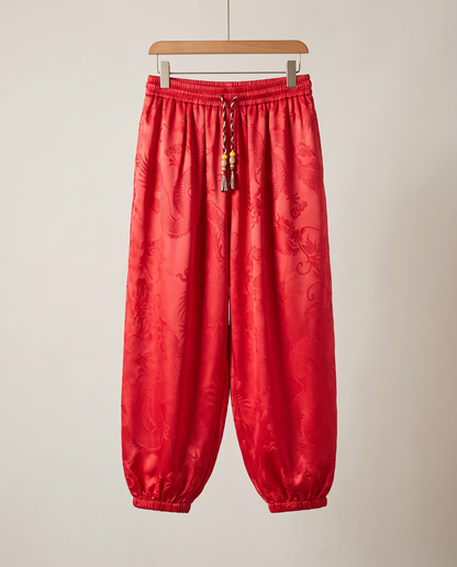 Men's Dragon Harem Pants with Pockets — in red