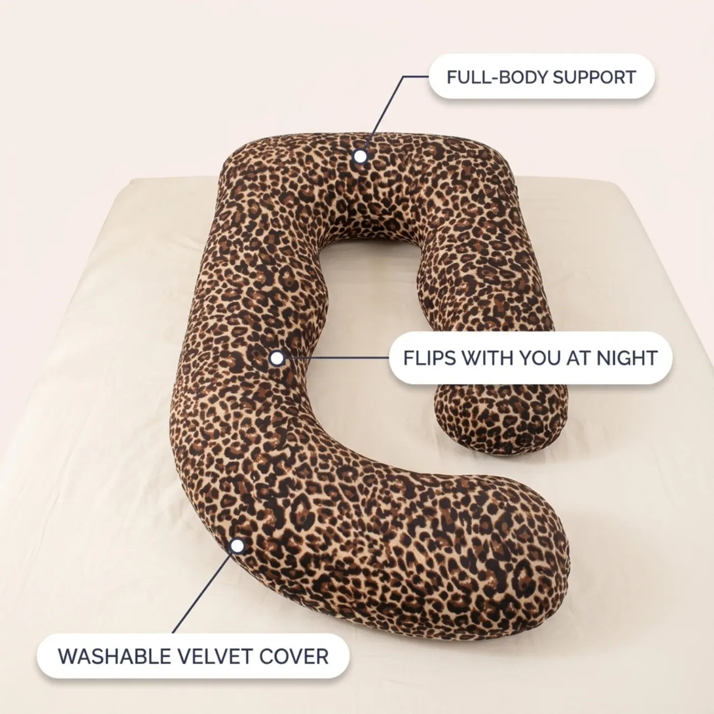 J-Pillow benefits: full-body support, flips with you, washable velvet cover