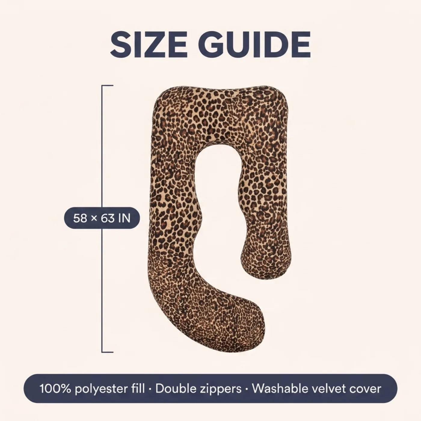 Size guide: 58 by 63 inches, 100% polyester fill, double zippers, washable velvet cover