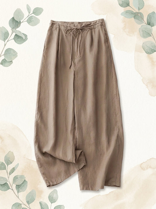 Cotton-Linen Ankle-Length Pants with Pockets